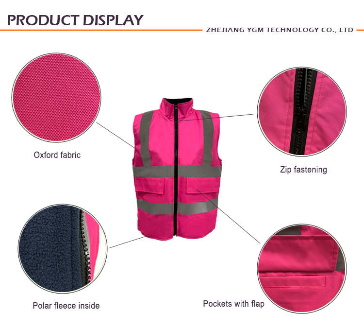 High visibility safety vest pink reflective safety mesh vest