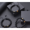 Bracelet de perles tissé en pierre d&#39;agate noire naturelle alphabet logo Bracelet charmant couple lettrage cadeau