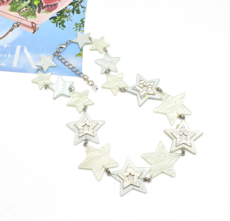 2021 short light color acrylic and stainless steel link chain star necklace