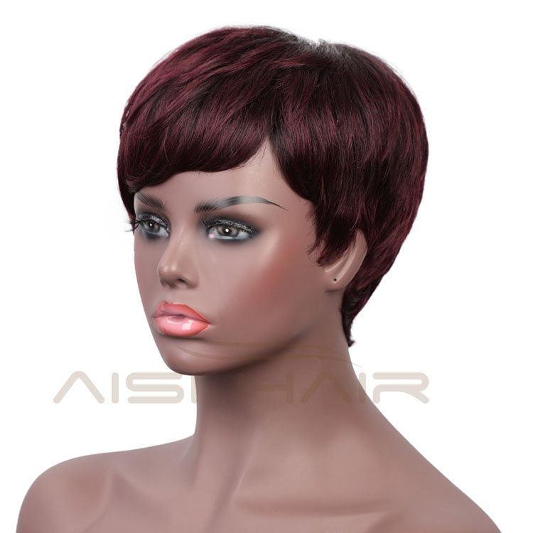 Aisi Hair Wholesale Short Pixie Cut Ombre Red Curly Wave 100%  Brazilian Hair For Black Women Unprocessed Human Hair Wigs