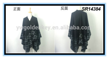 Fashion black 100% acrylic fake pashmina cashmere poncho shawl poncho factory price