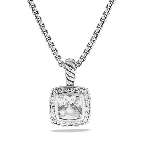 David Yurman Jewelry Petite Albion Pendant with White Quartz and Diamonds on Chain
