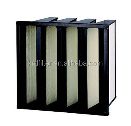 F6 F7 F8 F9 Fiberglass Filter Material V-Bank Air Filter with Galvanized Steel Frame