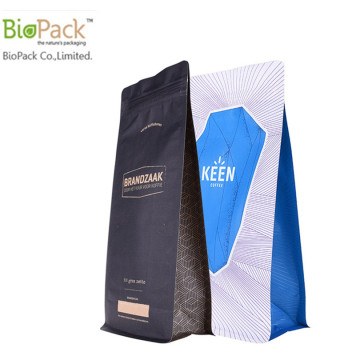 Compostable Cornstrach Plastic Square Bottom Stand Up Sac personnalisé Pririsme avec ziplock sur le dessus