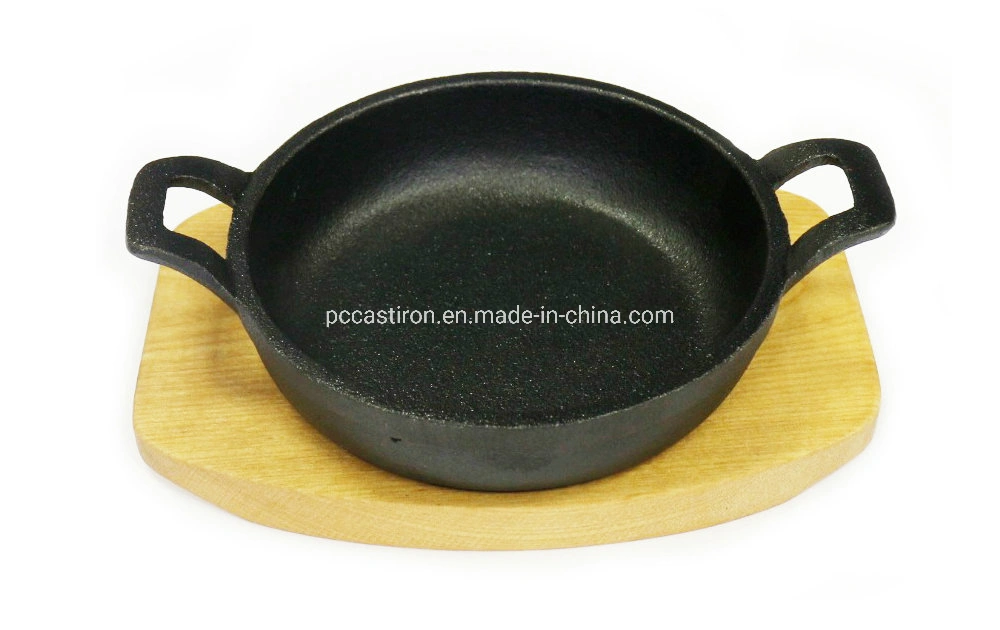 Preseasoned Cast Iron Fajita Sizzle Fajita Set with Wooden Base China Factory