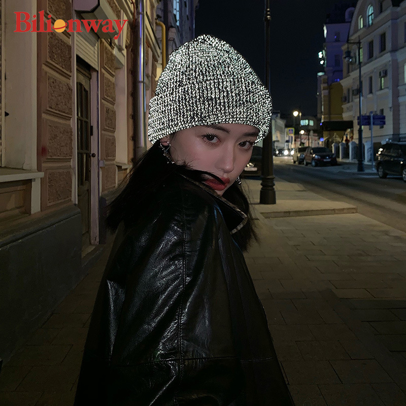 Reflective knitted cap fashion versatile street beanies