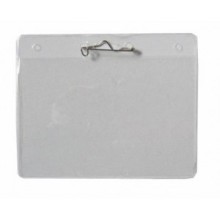 Horizontal clear vinyl badge holder with safety pins