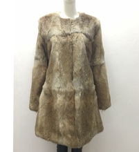 YR223B Basic Style Ladies O-neck Genuine Rabbit Fur Coat Women
