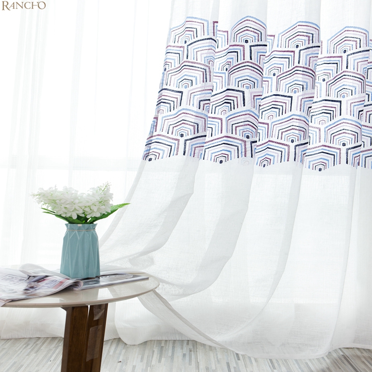 Wholesale fancy luxury embroidery sheer curtains ready made white sheer curtain for living room