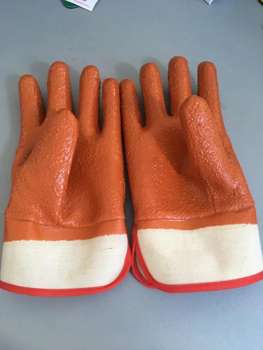 Brown PVC sandy finish gloves safety cuff