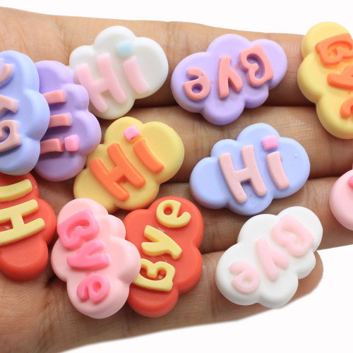 Caramelo Resina Hola Adiós Nubes de impresión de letras Espalda plana Encantos artesanales Haciendo Decoración Diy Joyería para niños Adornos de pulsera