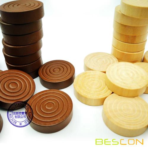 Bescon 1-3/16 inch Classic Carved Stackable Wooden Checkers in Natural Wood and Brown Color (30 pieces) - With Drawstring Cloth