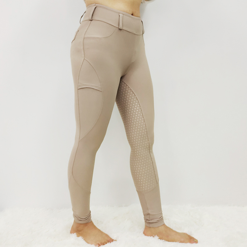 Póca taobh beige Stretchy Eachaíocht Breeches Mná