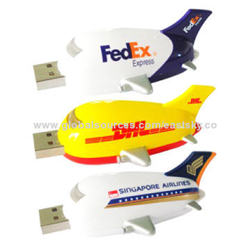 Promotional Airplane-shaped USB Flash Drives, 64MB to 32GB Memory Capacity/Windows Drive
