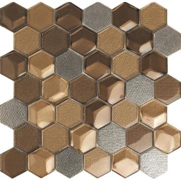 Tuile de mosaïque de verre cristal brun à tête hexagonale