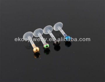 Internal Bio Plastic Monroe Labret With Anodized Ball Lip Ring Body Jewlry