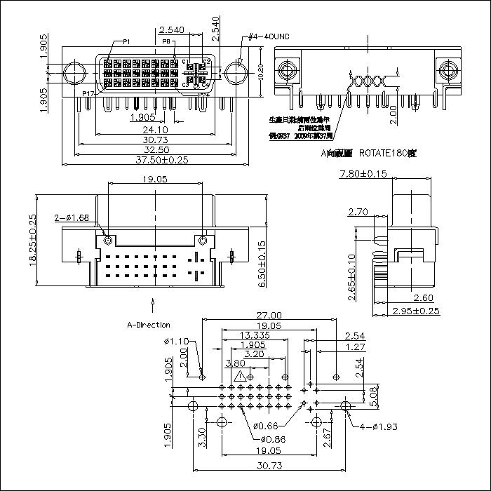 FR03 DVI 24+5 Female Angle DIP Type Shield