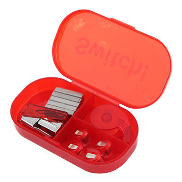 Office Stationery Set, Includes a Mini-tape, 4-piece Mini Paper Clip, Stapler and Refill Staples