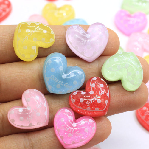 Charms in resina con cuore in pesca glitterata Love Heart Cabochons in resina flatback per guscio del telefono o accessori per capelli Choildren Materiali