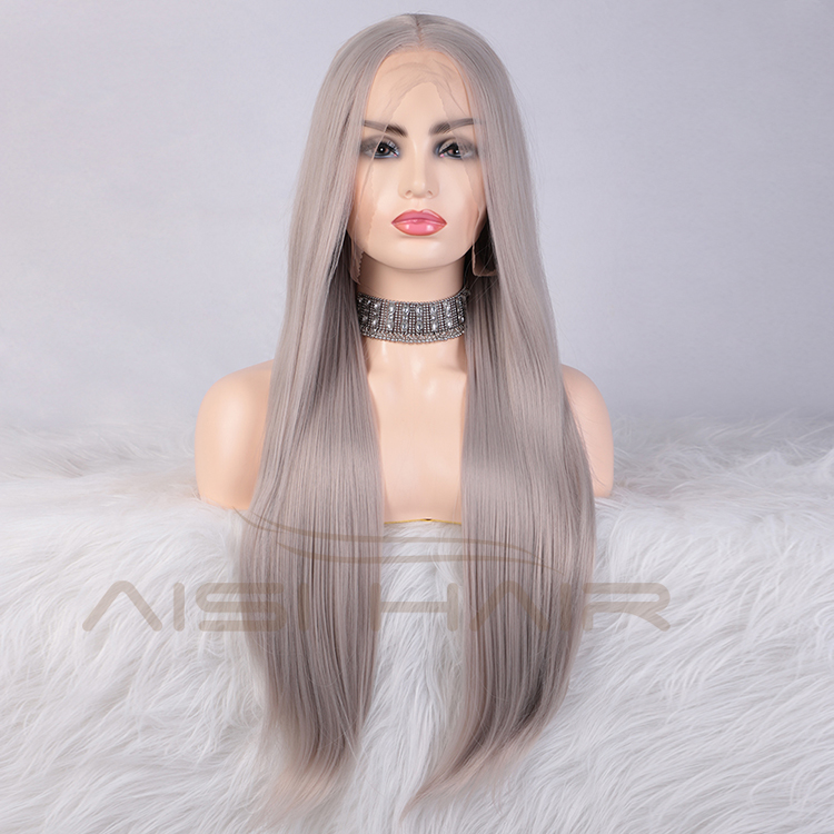 Aisi Hair Long Silky Straight Lace Front Wig Middle Part Swiss Lace Wigs Hign Quality Synthetic Hair Lace Front Wigs For Women