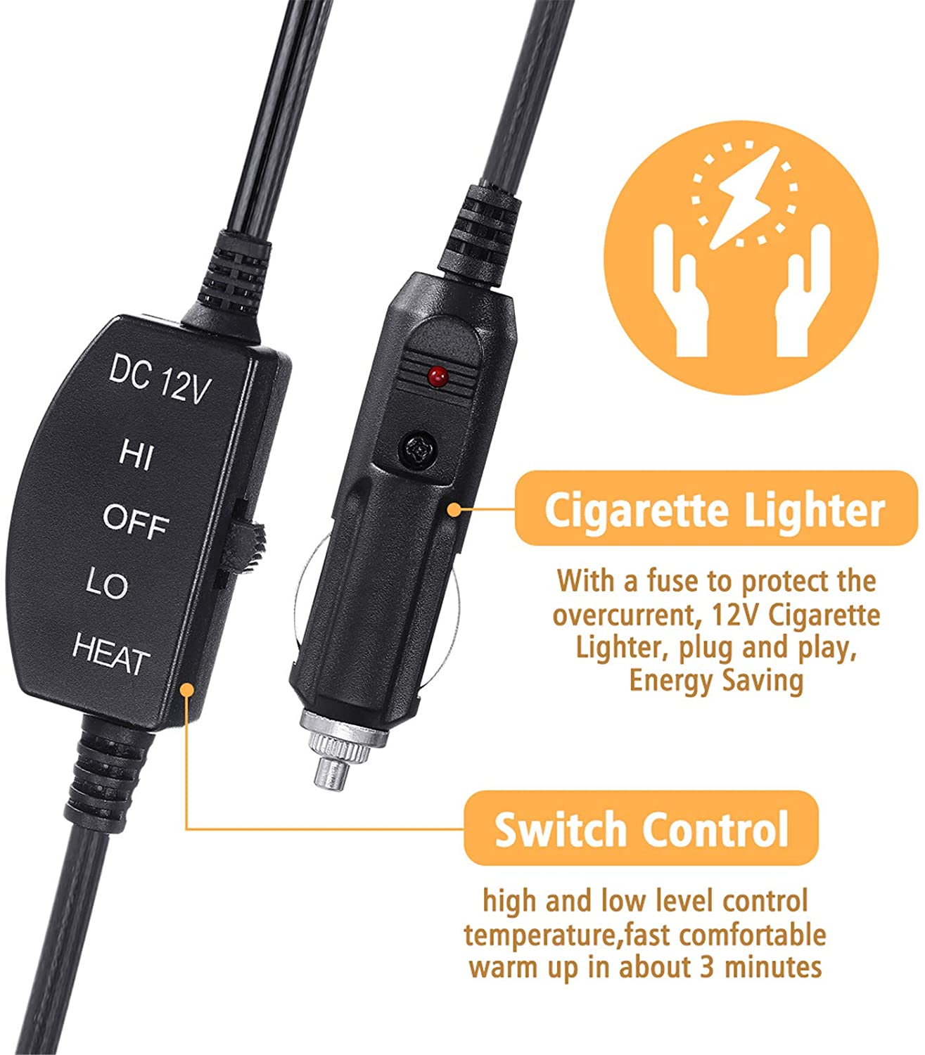 Cobertor de carro elétrico- manta de carro aquecida de 12 volts com cobertor elétrico de deslocamento de transmissão de temperatura para carros e trailers