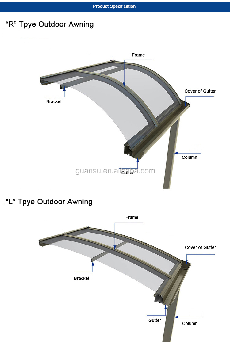Outdoor Home Door Canopies Window Caravan Polycarbonate Aluminum Canopy Awning For Balcony