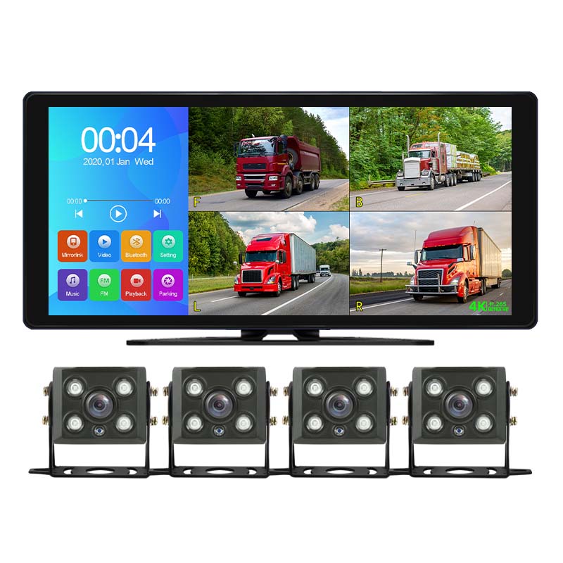 Système de moniteur de véhicules de 10,36 pouces à 4 canaux avec 2,5D Touch / MP5 / Bluetooth / FM / Téléphone mobile Interconnexion / Contrôle vocal