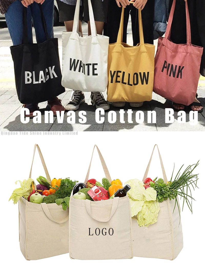 Wholesale Eco Friendly Cotton Canvas Tote Custom Printed Foldable Reusable Shopping Bags