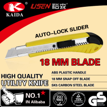 Plastic handle 18mm blade cutter knife auto lock slider