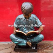 Garden outdoor decorative life size bronze boy reading book statue
