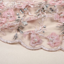 Customized Sequin and Beaded Stone Embroidery Mesh Lace Fabrics for Blouse