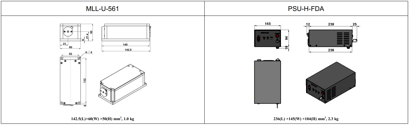 dimensions of 561nm narrow line width laser