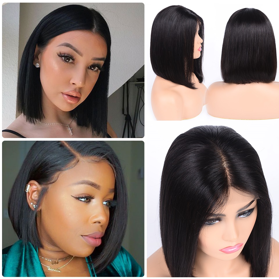 Short Virgin Human Hair Wig With Bangs Glueless Full Lace Front Wigs Brazilian Short Bob Lace Front Wigs For Black Women