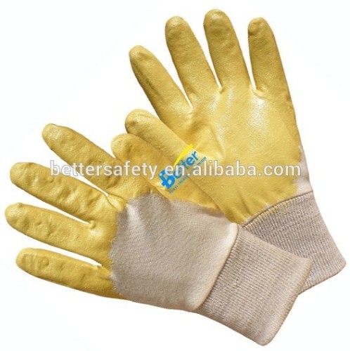 High Qulity Interlock Cotton Yellow Nitrile Coated Glove, Work Glove