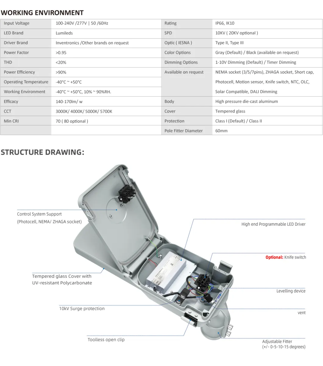 IP66 100W LED Street Light Die-Aluminum Cast Housing