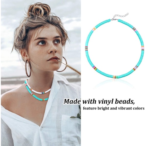 Boho necklaces pendant Handmad Soft Pottery Clay 6mm disc Surfer Choker Beach Collar Necklace for Women Girl Holidays Jewelry