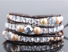 wholesale fashion jewelry charm bead leather wrap bracelet hot sale healthy pearl bracelet