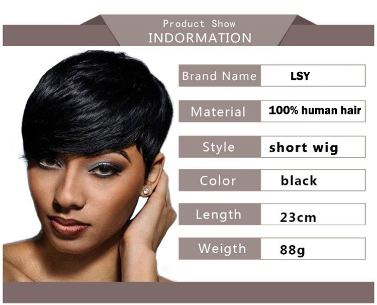 Lsy Non Lace Pixie  Cut Human Hair Wig Color Natural Black 100% Brazilian Hair Wigs For Sale
