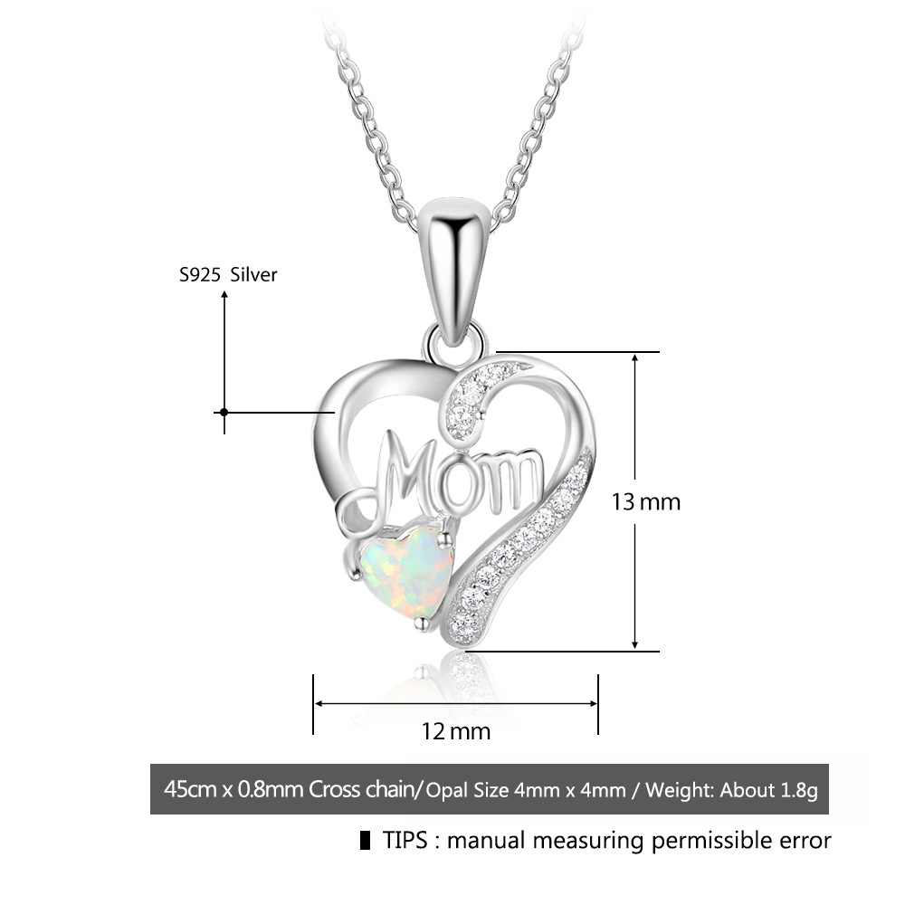 mother day gifts 2021 silver mom necklace opal stone 925 sterling heart design mama necklace 925