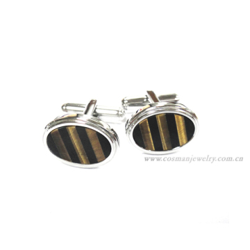 black strip crystal round stainless steel cufflink