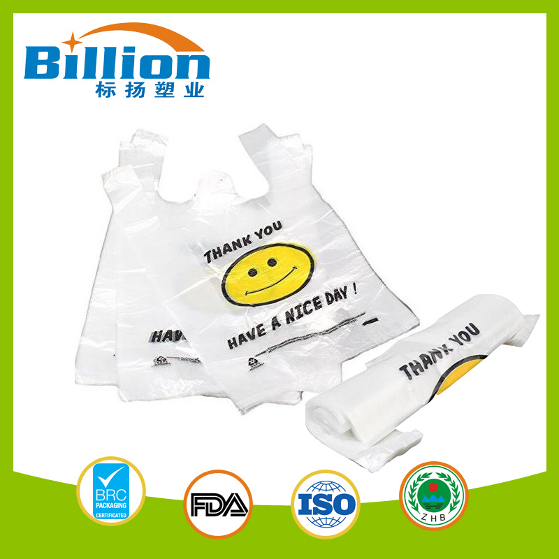 White Plastic Vest Bag with Thank You Printing Carrier Bags