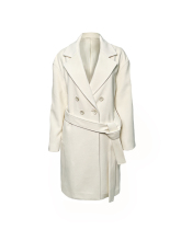 Double-Faced Wool Long Double-Breasted Waist-Cinching Belted Wool Coat