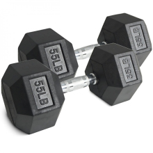 55LB Black Rubber Coated Dumbbell