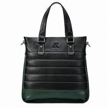 Contrast color authentic leather bag for men