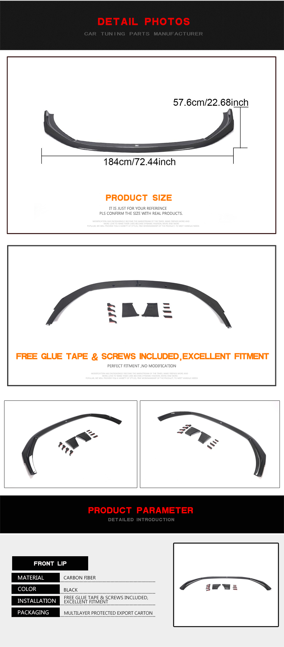 RS4 Dry Carbon Fiber Front Lip with Winglets for Audi RS4 B9 Avant 2019