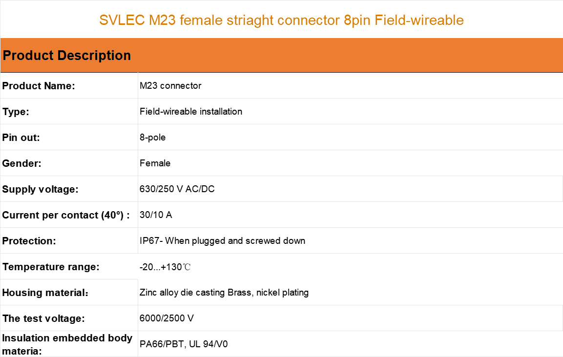 M23 female striaght connector