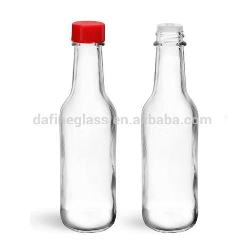 Glass Bottles, 5 oz 150ml Clear Glass Soy Sauce Bottles w/ Red Ribbed Lined Caps & Orifice Reducers