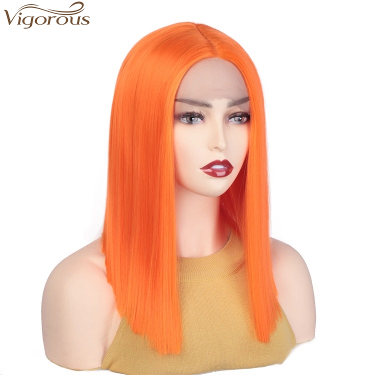 Vigorous Orange Color Short Straight Bob Wig For Black Women Synthetic Lace Front Wigs Heat Resistant Fashion Girl Women
