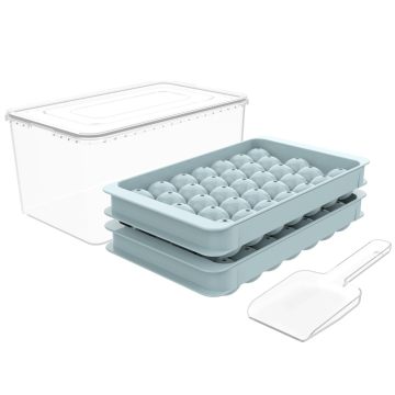 Round Ice Cube Tray with Lid & Bin Ice Ball Maker Mold for Freezer