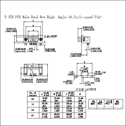 DR03-MXAABS D-SUB PCB Male Dual Row Right Angle 10.2mm(stamped Pin)